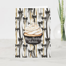 Cartão Fitas e Laços Prateados e Dourados Glamurosos Aniv