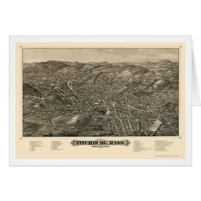 Cartão Fitchburg, mapa panorâmico das MÃES - 1882 (Frente Horizontal)