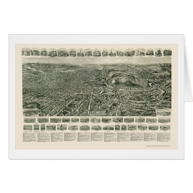 Cartão Fitchburg, mapa panorâmico das MÃES - 1915 (Frente Horizontal)