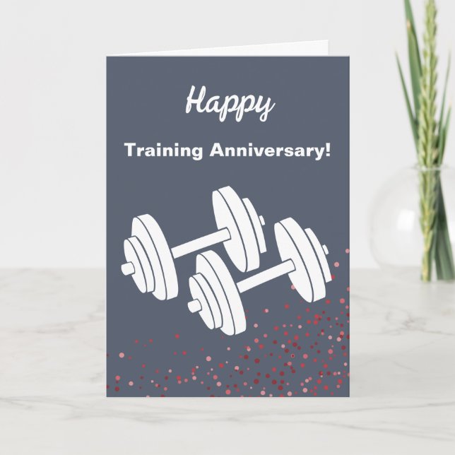 Cartão Fitness Dumbbell Happy Training Anniversary (Frente)