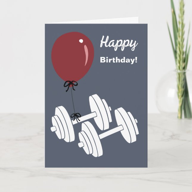 Cartão Fitness Studio Dumbbell & Balloon Happy Birthday (Frente)