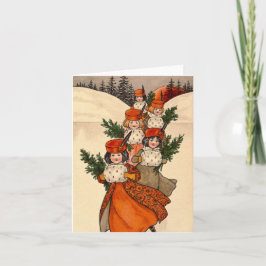 Cartão Five Girls With Furry Muffs - Florence Hardy