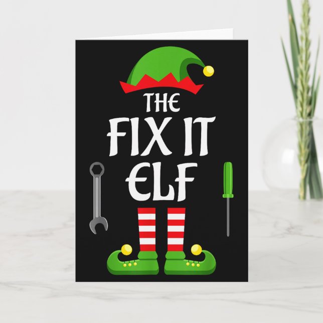 Cartão Fix It Elf Family Matching Group Christmas  (Frente)