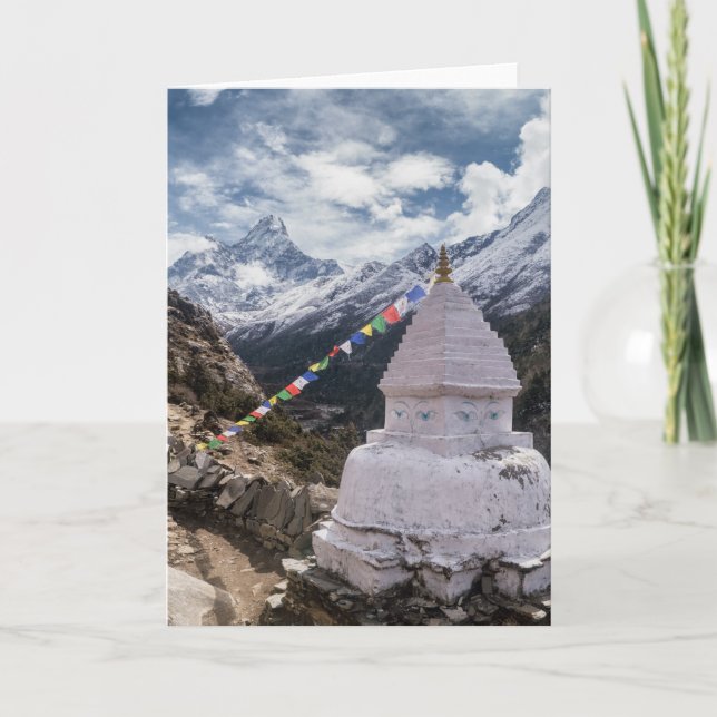 Cartão Flagres budistas de sanita e oração, montanhas Him (Frente)