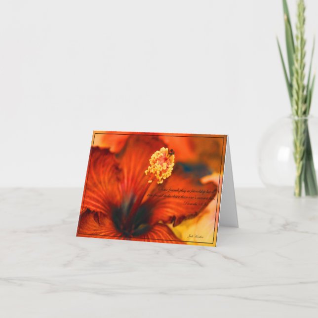 Cartão Flaming Hibiscus~Friendship/Proverbs 18:24 (Frente)