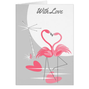 Cartão Flamingo Amor Grande Lua Com Texto De Amor
