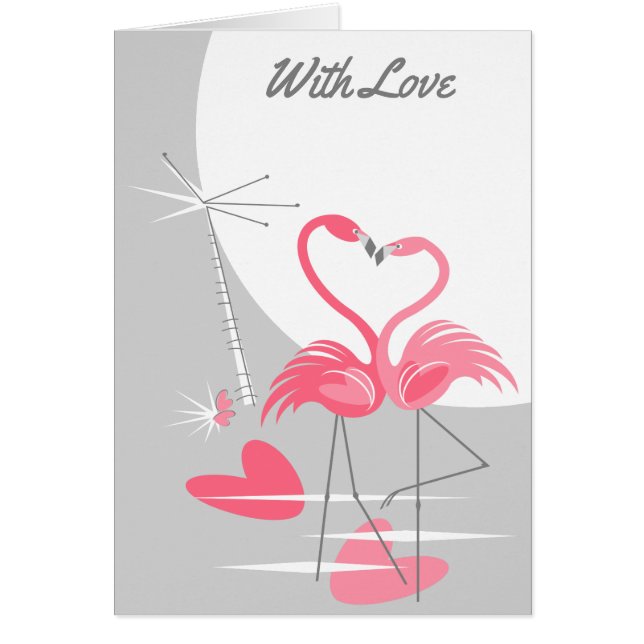 Cartão Flamingo Amor Grande Lua Com Texto De Amor (Frente)