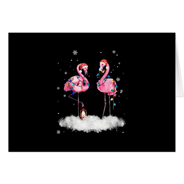 Cartão Flamingo, Árvore de Natal Santa Hat Light (Frente Horizontal)