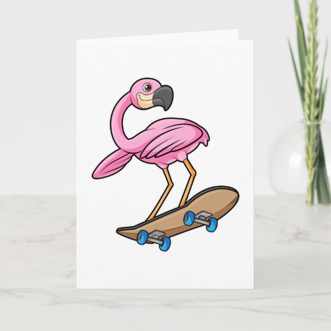 Cartão Flamingo as Skater with Skateboard (Frente)