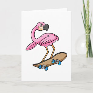 Cartão Flamingo as Skater with Skateboard
