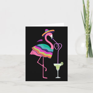 Cartão Flamingo Bebendo Margarita Mexicana Poncho Cinco D