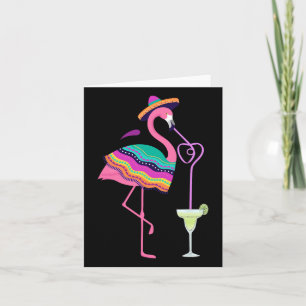 Cartão Flamingo Bebendo Margarita Poncho Mexicano Cinco D