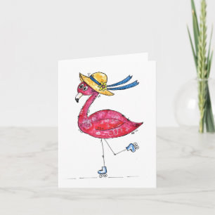 Cartão Flamingo, branco e branco, cor-de-rosa, em Skates