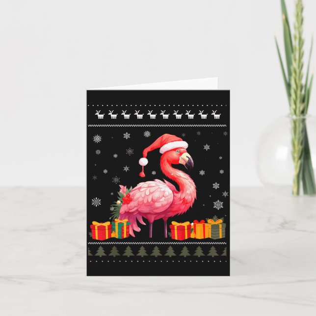 Cartão Flamingo Christmas Santa Hat Ugly Christmas Sweate (Frente)