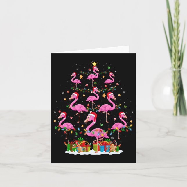 Cartão Flamingo Christmas Tree Lights Santa Hat Nk Flamin (Frente)