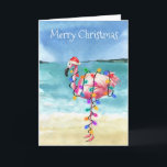 Cartão Flamingo Christmas Tropical Beach<br><div class="desc">Este design pode ser personalizado na área fornecida pela alteração da foto e/ou do texto. Ou pode ser personalizado clicando em Personalizar este Modelo e, em seguida, escolhendo o clique para personalizar mais a opção e excluir ou alterar a cor do plano de fundo, adicionar texto, alterar a cor ou...</div>