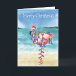 Cartão Flamingo Christmas Tropical Beach<br><div class="desc">Este design pode ser personalizado na área fornecida pela alteração da foto e/ou do texto. Ou pode ser personalizado clicando em Personalizar este Modelo e, em seguida, escolhendo o clique para personalizar mais a opção e excluir ou alterar a cor do plano de fundo, adicionar texto, alterar a cor ou...</div>