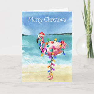 Cartão Flamingo Christmas Tropical Beach