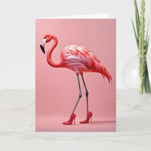 Cartão Flamingo Com Calçados Vermelhos (Frente)