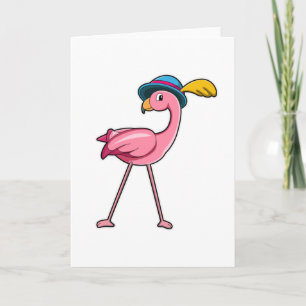 Cartão Flamingo com Chapéu & Pena