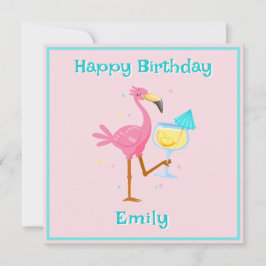 Cartão Flamingo com Cocktail