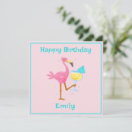 Cartão Flamingo com Cocktail