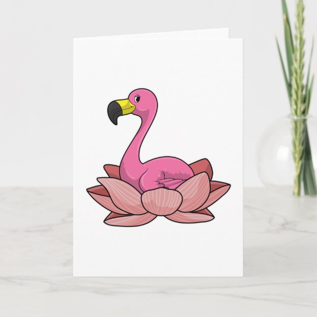 Cartão Flamingo com flor de lótus (Frente)