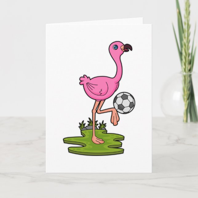 Cartão Flamingo como jogador de futebol com futebol (Frente)