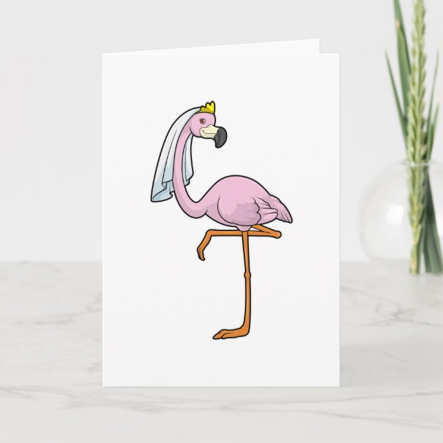 Cartão Flamingo como noiva no casamento com Veil (Frente)
