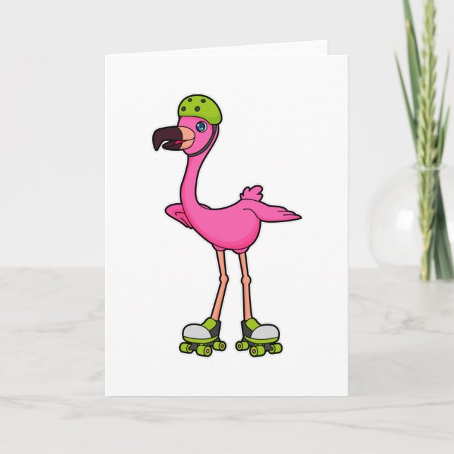 Cartão Flamingo como Patinador com Patins e Capacete (Frente)