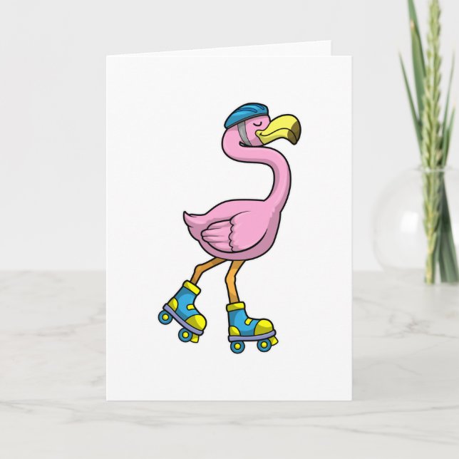 Cartão Flamingo como Patinador com Patins e Capacete (Frente)