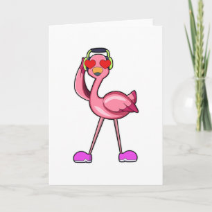 Cartão Flamingo como Pensionista com bengala e chapéu