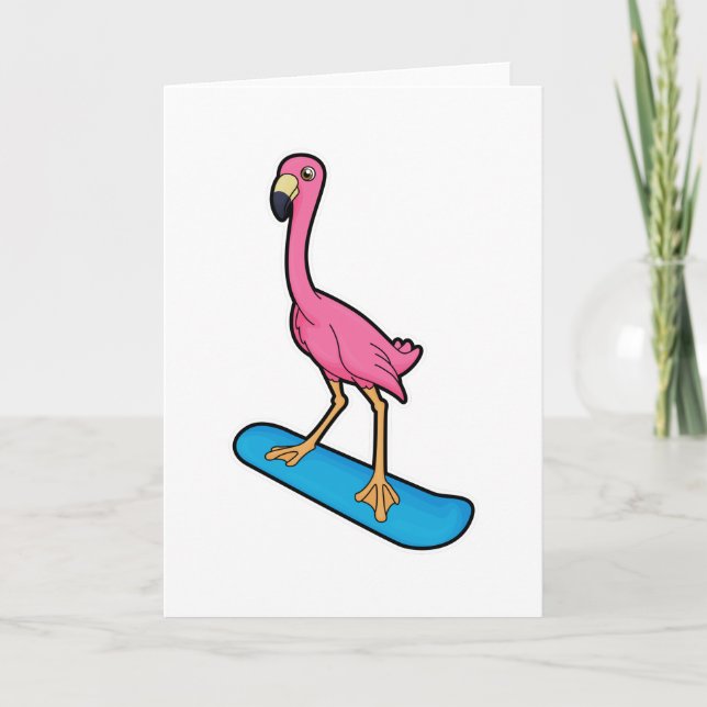 Cartão Flamingo como Praticante de Snowboard com Snowboar (Frente)