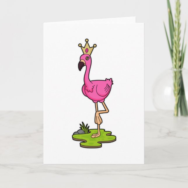 Cartão Flamingo como Princesa com Coroa (Frente)
