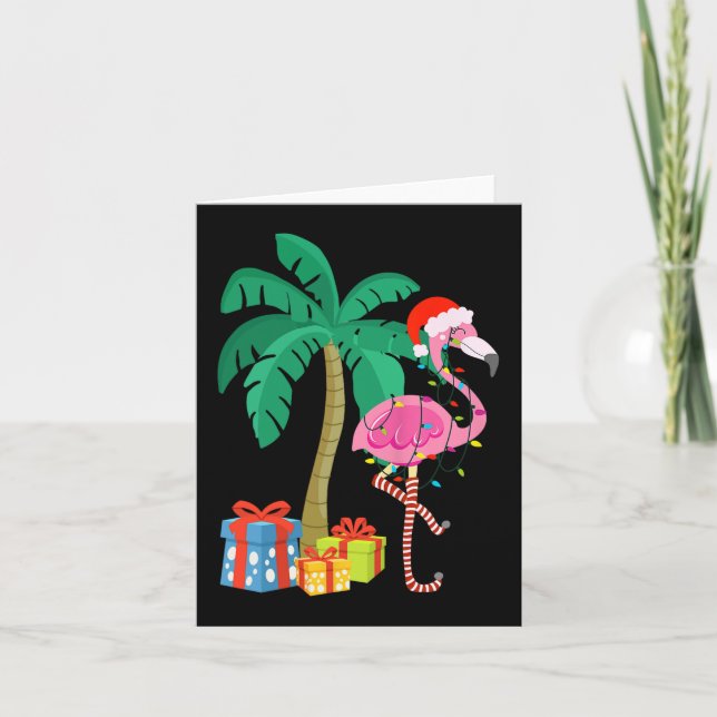 Cartão Flamingo cor-de-rosa Palm Tree Tropical Xmas Fu (Frente)