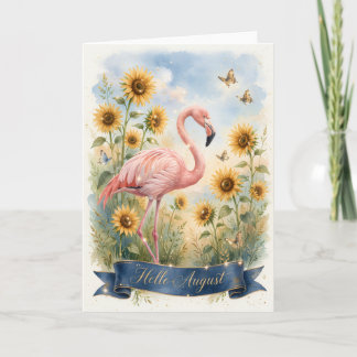 Cartão Flamingo de Agosto -- Cartão Olá Agosto