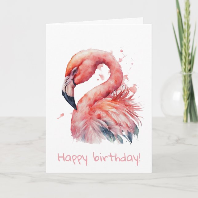 Cartão Flamingo de aguarela rosa de aniversário  (Frente)
