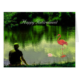 Cartão Flamingo de Aposentadoria Feliz & Homem Pescando n