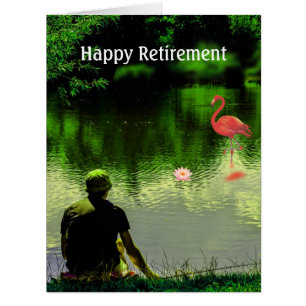 Cartão Flamingo de Aposentadoria Feliz & Homem Pescando n
