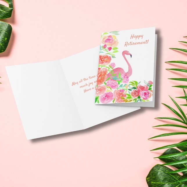 Cartão Flamingo de Aquarela de Aposentadoria Feliz Com Fl (Flamingo Retirement Card: Celebrate their next chapter with colorful joy and grace.)