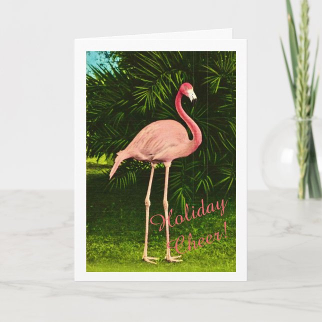 Cartão Flamingo de Feriado (Frente)