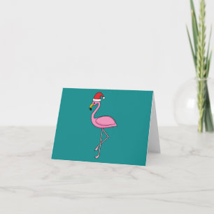 Cartão Flamingo de Natal com Chapéu de Papai Noel