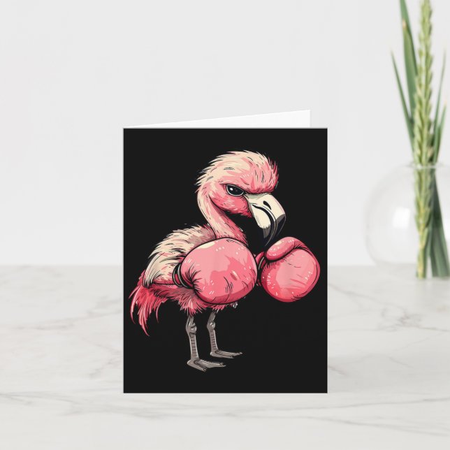 Cartão Flamingo Engraçado Com Luvas Rosa Crianças Adultos (Frente)