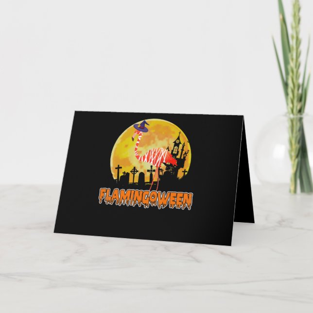 Cartão Flamingo | Flamingoween Funny Witch Halloween (Frente)