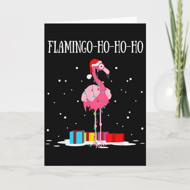 Cartão Flamingo Ho Ho Ho Nk Christmas Tree Lights Chain X (Frente)