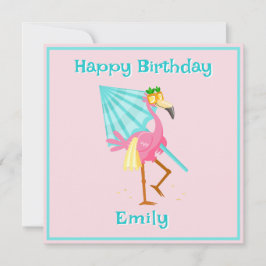 Cartão Flamingo indo para a praia