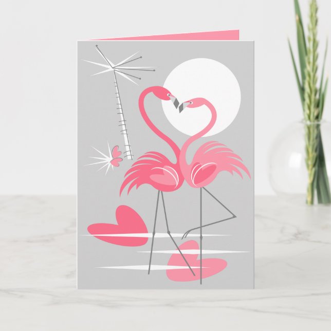 Cartão Flamingo Love inside pink greetings card (Frente)