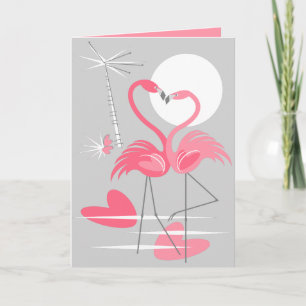 Cartão Flamingo Love inside pink greetings card