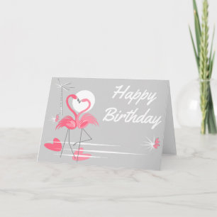 Cartão Flamingo Love Side Happy Birday