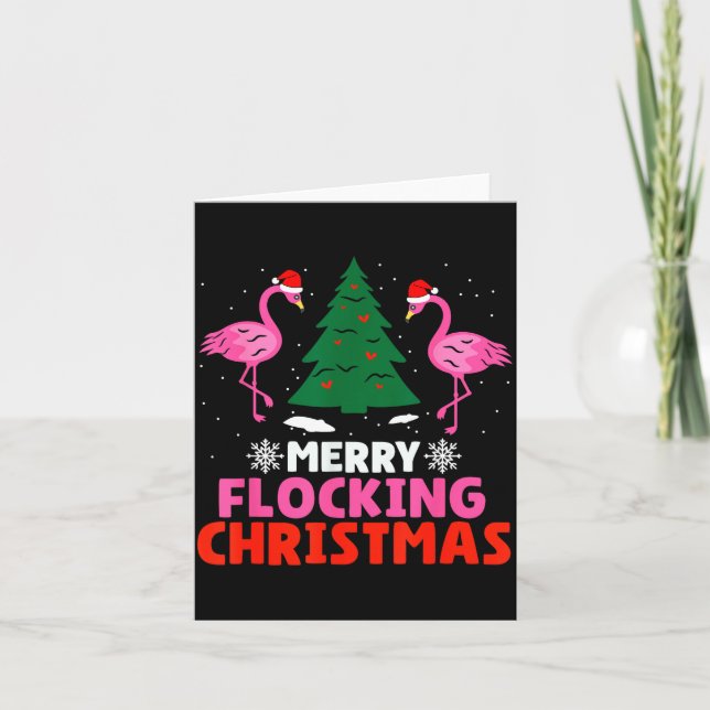 Cartão Flamingo Merry Flocking Christmas Funny Xmas Men W (Frente)
